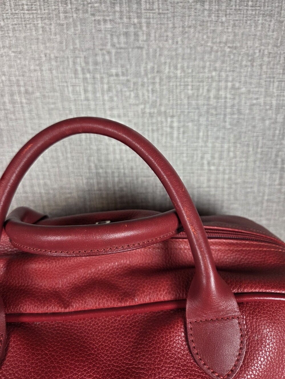 Vintage Longchamp Red Pebbled Leather Weekender Tote Bag Purse RARE Handbag - Picture 9 of 16